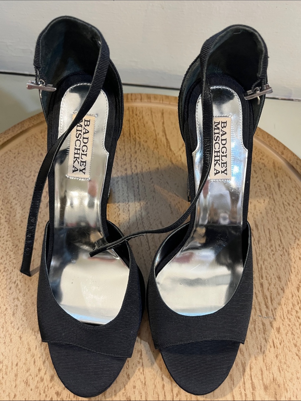 Badgley Mischka Black Open-Toe Ankle-Strap Heels
